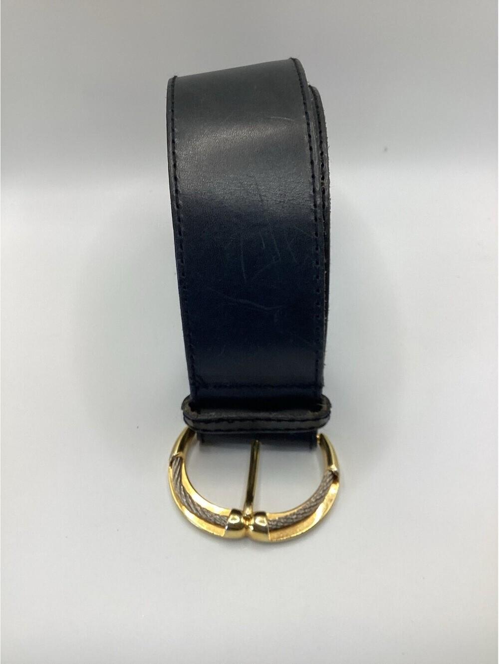 PAIGE Women's Black Leather Belt Small Size with Gold Buckle Very Good Condition